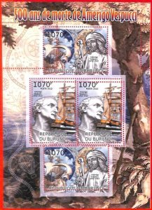 A3818 - Burundi - ERROR MISPERF, Miniature Sheet - 2012 Amerigo Vespucci, Boats