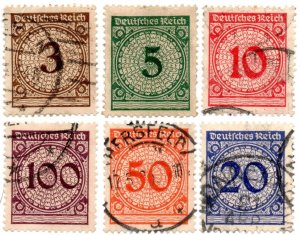 Germany Stamps Deutsches Reich inflation stamps gold currency 1923 SG352-357