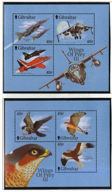 Gibraltar 2001,Fighter planes & Raptors  MNH S/Sheets  # 889c-d