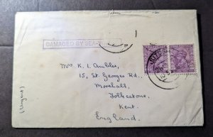 1937 India Airmail Crash Cover Jutogh to Folkstone Kent England