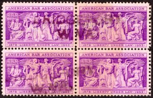 1953, US 3c, Section of Frieze, Supreme Court Room, Used block of 4, Sc 1022