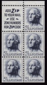 United States 1962 5c Washington 2 Slogan Booklet Pane Scott 1213a. VF/NH