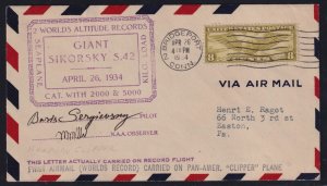 United States 1934 Boris Sergievsky Giant Sikorsky S42 Test Pilot Signed Cover