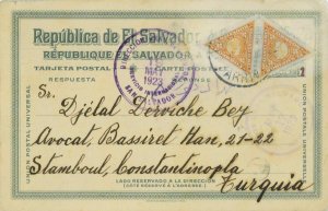 P0688 - EL SALVADOR - Postal History - OVERPRINTED STATIONERY CARD to TURKEY