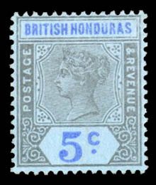 British Honduras #52 Cat$22.50, 1900 5c gray black and ultramarine, lightly h...