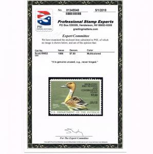 GENUINE SCOTT #RW53 XF-SUP MINT PRISTINE OG NH PSE CERT 1986 FEDERAL DUCK STAMP