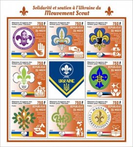 Niger - 2022 Scouts Ukraine Response - 8 Stamp Sheet - NIG220256a