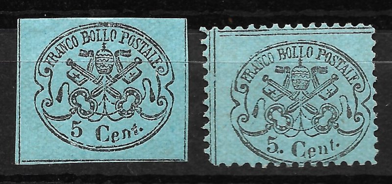 Doyle's_Stamps: Roman States, Italy, 1867 Postage Stamps, #14* & #21*    (L34)