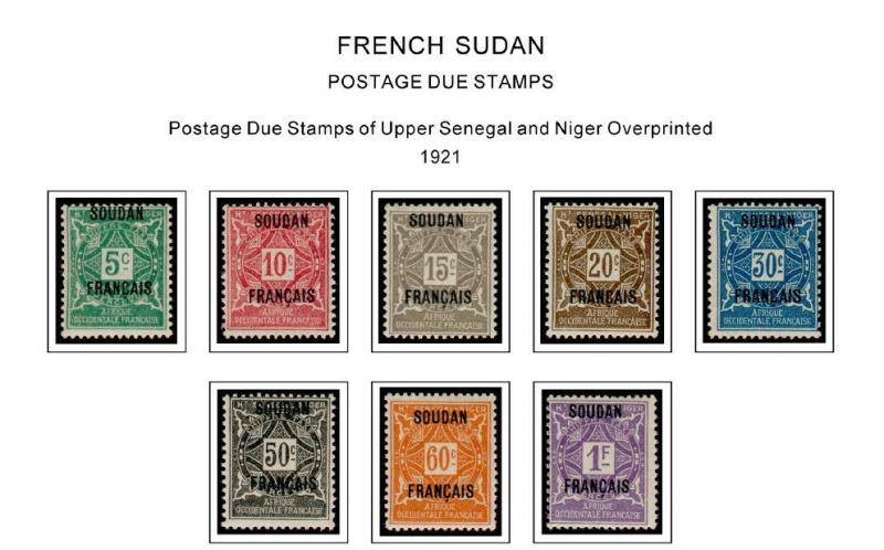 COLOR PRINTED FRENCH SUDAN 1894-1944 STAMP ALBUM PAGES (14 illustrated pages)