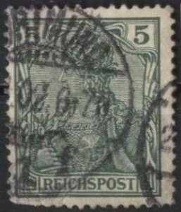 Germany 54 (used, injured corner ll, creased) 5pf Germania, green (1900)