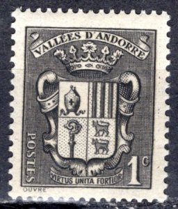 French Andorra 1937: Sc. # 65; MLH Single Stamp