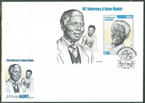 MALDIVE ISLANDS NELSON MANDELA 95TH BIRTH ANNIVERSARY SOUVENIR SHEET FDC