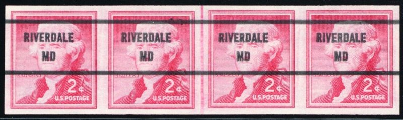 1055c, MNH XF 2¢ Imperforate Line Strip - Riverdale MD Precancel - Stuart Katz