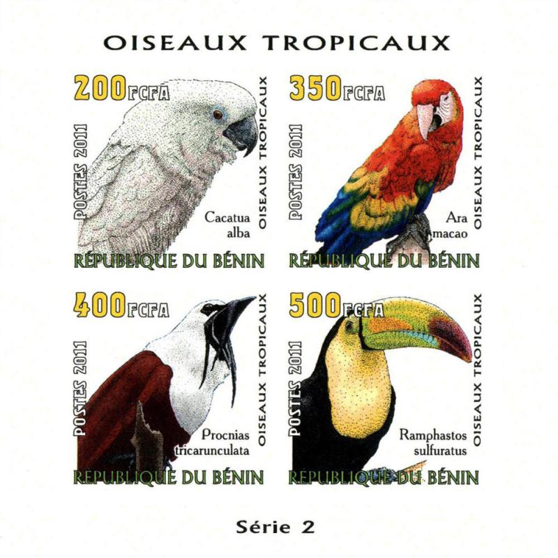 BENIN SHEET IMPERF BIRDS PARROTS