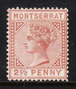 MONTSERRAT — SCOTT 3 (SG 4)— 1880 QV 2½d RED BROWN — CC WMK — MNG — SCV $300.00