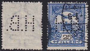 Hungary - 1913 - Scott #93 - used - H.B. perfin