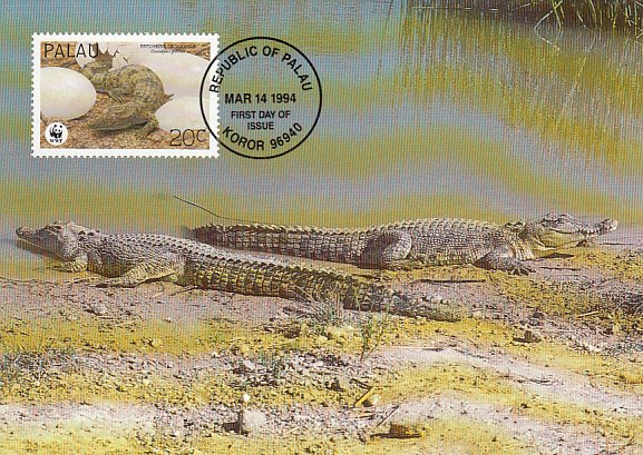 Palau 1994 Maxicard Sc #323b 20c Estuarine crocodile WWF