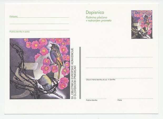 Postal stationery Slovenia 2000 European Convention on Human Rights - Bird