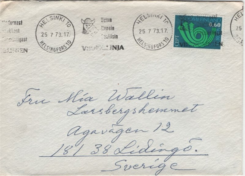 Finland 1973 Cover to Sweden Sc 526 60p EUROPA Viking cancel