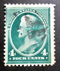 1883 US 4¢ Blue Green Jackson Stamp #211 used CV $25