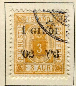 ICELAND; 1902 early Optd. issue ' I GILDI 02-03 ' issue used 3a. value VARIETY
