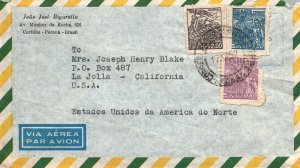 1952 COMMERCIAL MAIL COVER FROM PARANA BRAZIL TO U.S.A. TRIPLE FRANKING