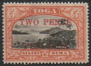 Tonga 1923 SG70 2d on 5/- Vavau Harbour MNH