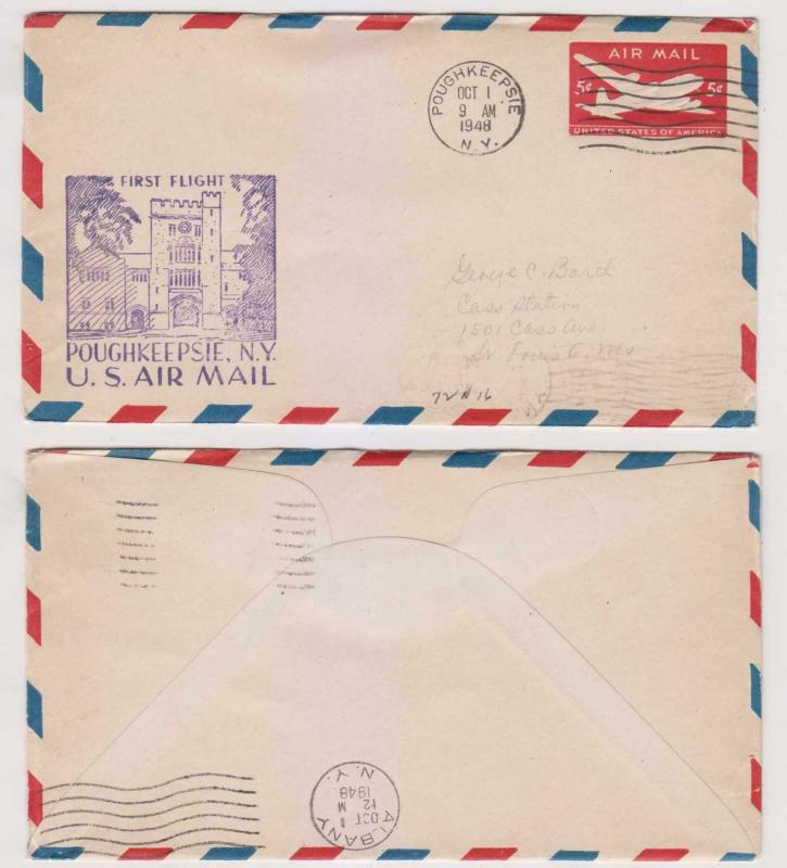 USA 1948 ADDITION OF POUGHKEEPSIE, NY TO AM ROUTE 72 FF COVER TO S. LOUIS, MO