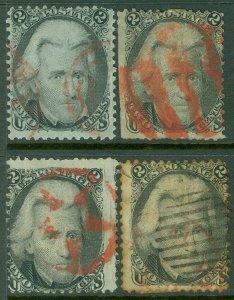 EDW1949SELL : USA 1863 Scott #73. 4 stamps. Used with Red cancels. Catalog $460.