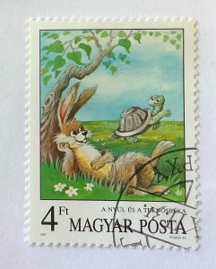 Hungary 1987 Scott 3104 CTO - 4 Ft, The Tortoise and the Hare, Aesop's F...