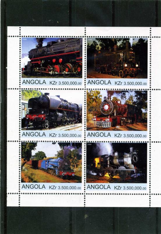 Angola 2000 TRAINS & LOCOMOTIVES Sheet (6) Perforated Mint (NH)