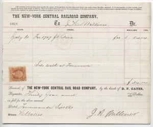 1867 receipt document New York Central Rail Road Company with revenue [6709.5]