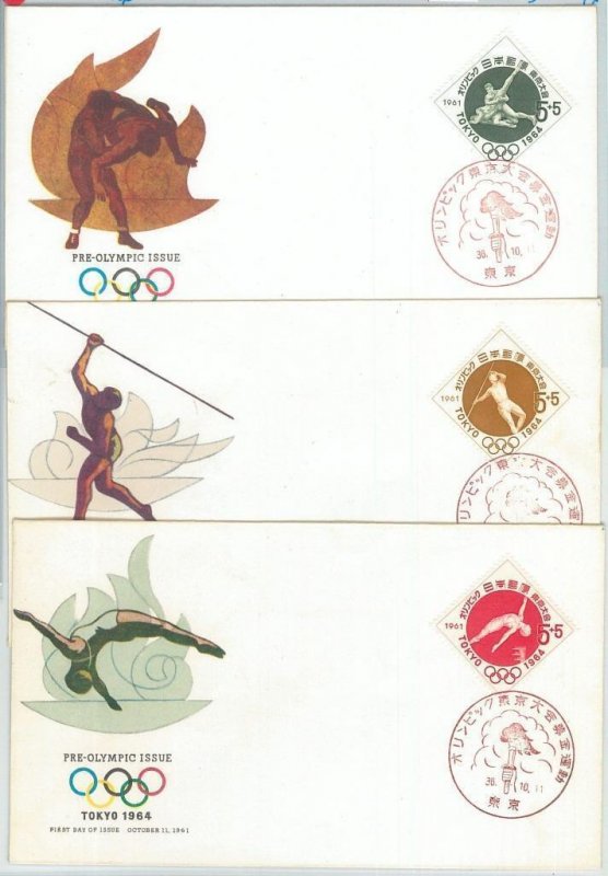 77804 - JAPAN - Postal History - SET of 3  FDC Covers  1961 OLYMPIC GAMES