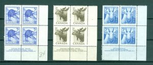 Canada. 1953-54-56. 3 Plate-Blocks. Mnh. Beaver-Mount. Goat-Moose Sc#323-336-361