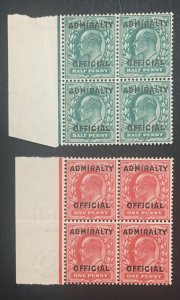 MOMEN: GREAT BRITAIN SG #O107-O108 BLOCKS 1903 MINT OG NH LOT #60718