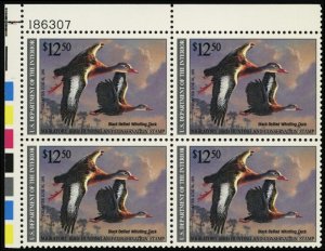RW57, Mint NH XF $12.50 Duck Stamp Plate Block Face value  $50.00 - Stuart Katz