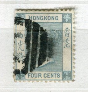 HONG KONG; 1863 early classic QV Crown CC issue used Shade of 4c. value