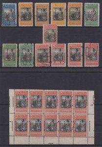 ARGENTINA 1899-1903 LIBERTY SEATED Sc 139-142 THIRTEEN SINGLES & BLOCKx10 PERFIN 