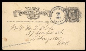 USA 1881 Winfield Kansas Postal Stationery PC 1c Liberty 95615