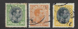 Denmark SC#111, 114-115 Used F-VF SCV$12.25...nice bargain!!