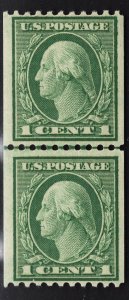 US #448 1c Green Washington Coil LINE Pair MINT NH SCV $125