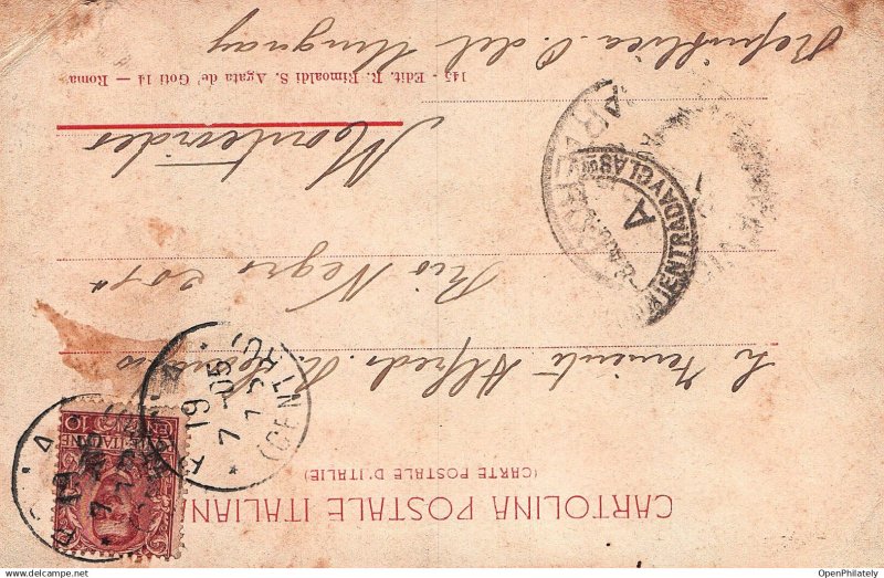 Impressive 1905 military-themed postcard sent from Italy to Uruguay, featurin...