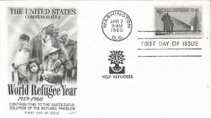 1960 FDC, #1149, 4c World Refugee Year, Fleetwood