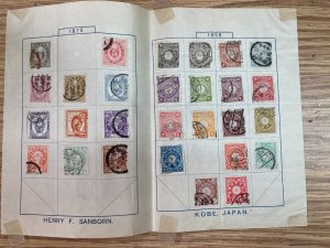 JAPAN 19TH CENTURY STAMPS 28 DIFFERENT MOUNTED ON AN OLD PRESENTATION PAGE K3