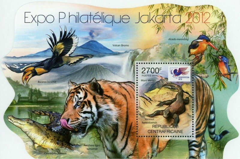 Philatelic Expo Jakarta Stamp Crocodile Tiger King Fisher S/S MNH #3179 / Bl.752 