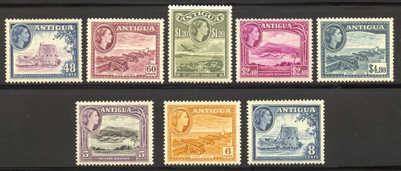 Antigua Scott 112-14,117-21 Unused HOG - 1953 Issue H/Vs of Set - SCV $68.15