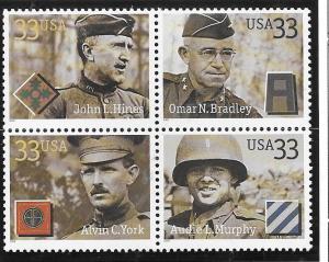 US# 3396a   $.33  Distinguished Soldiers block of 4 (MNH) CV. $2.80
