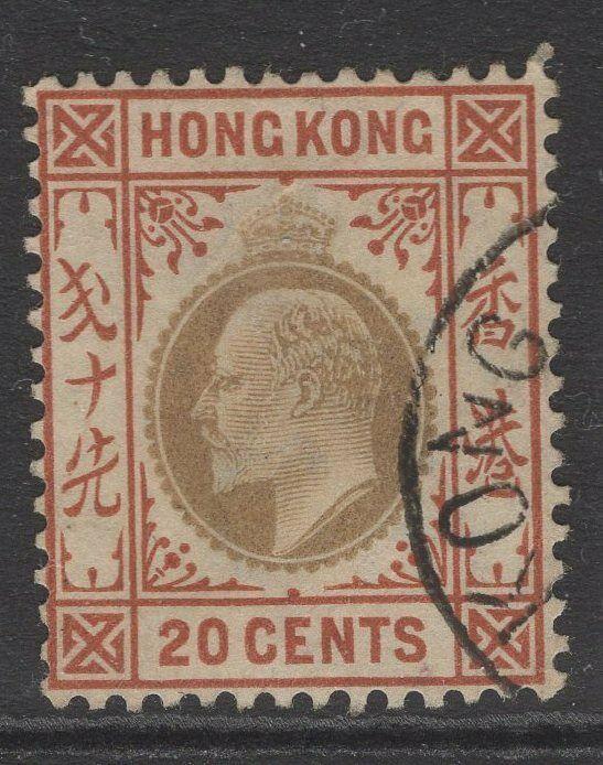 HONG KONG SG69 1903 20c SLATE & CHESTNUT FINE USED