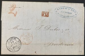 1864 St Denis Reunion Letter Sheet Stampless Cover To Bordeaux France