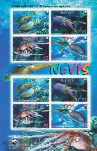 Nevis 2010 WWF Giant Squid miniature sheet UHM